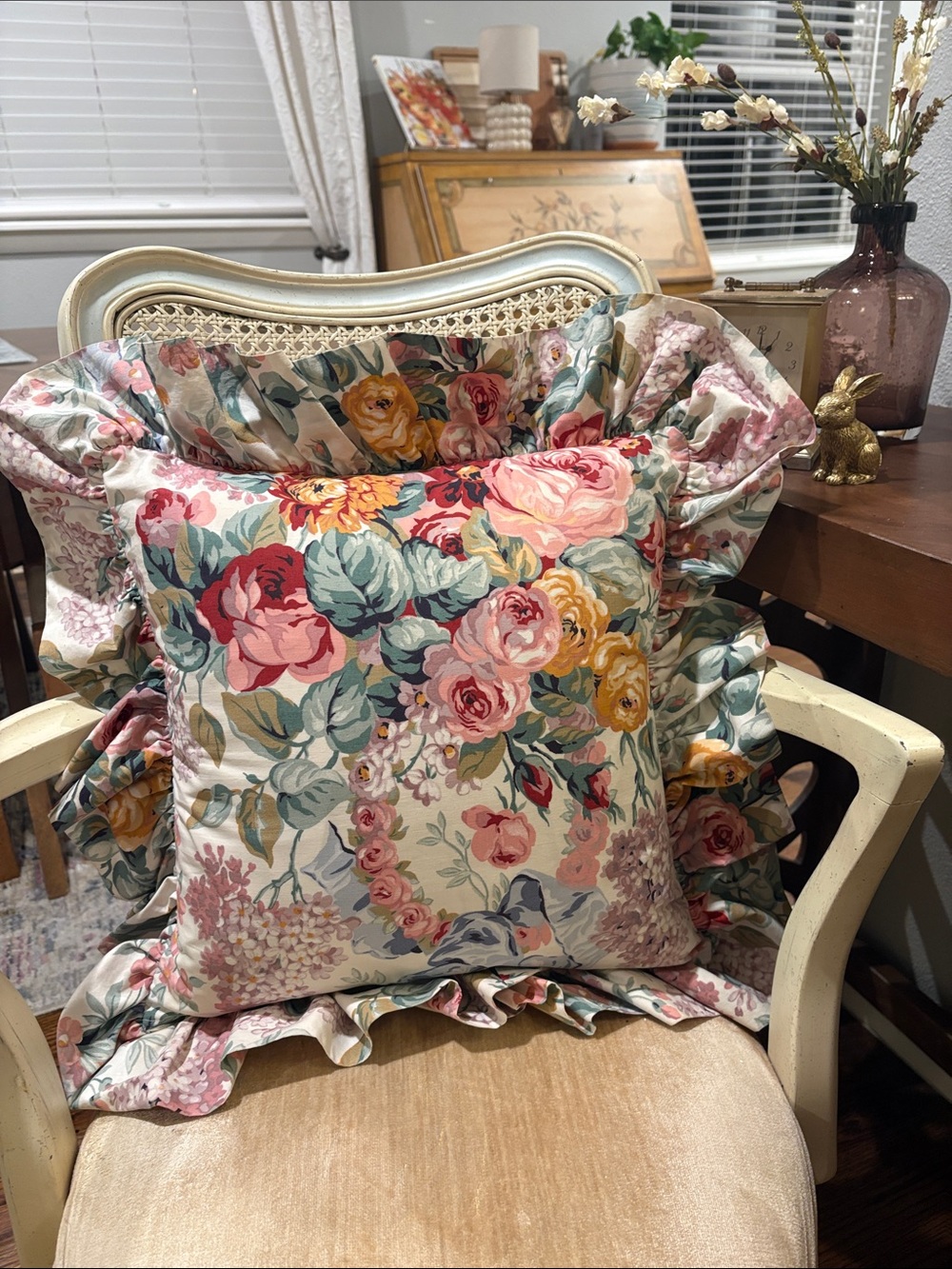 Vintage Ralph Lauren Floral Ruffled Accent Pillow Allison Pattern